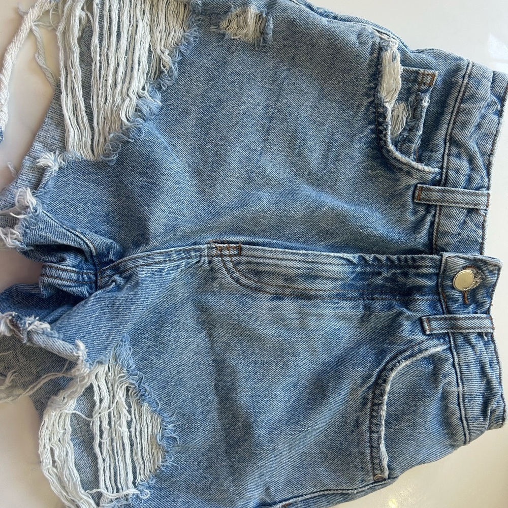 Zara Light Blue Distressed Denim Jean Shorts